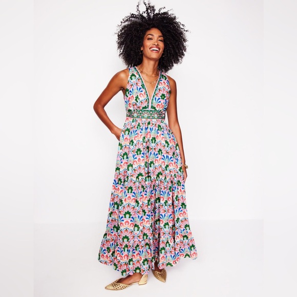 white christmas dresses Serena Cotton Tie Maxi Dress-Bright Blue, Botanic Blush